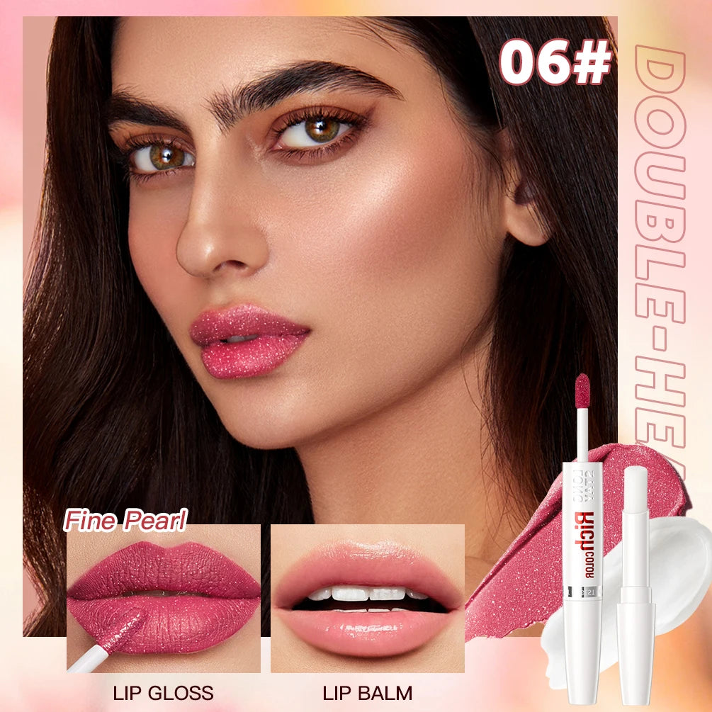 Double Head Matte Liquid Lipstick Waterproof Long-Lasting Lipgloss Makeup Lip Balm Moisturizing Repair Fine Lines Lips Cosmetic Qme