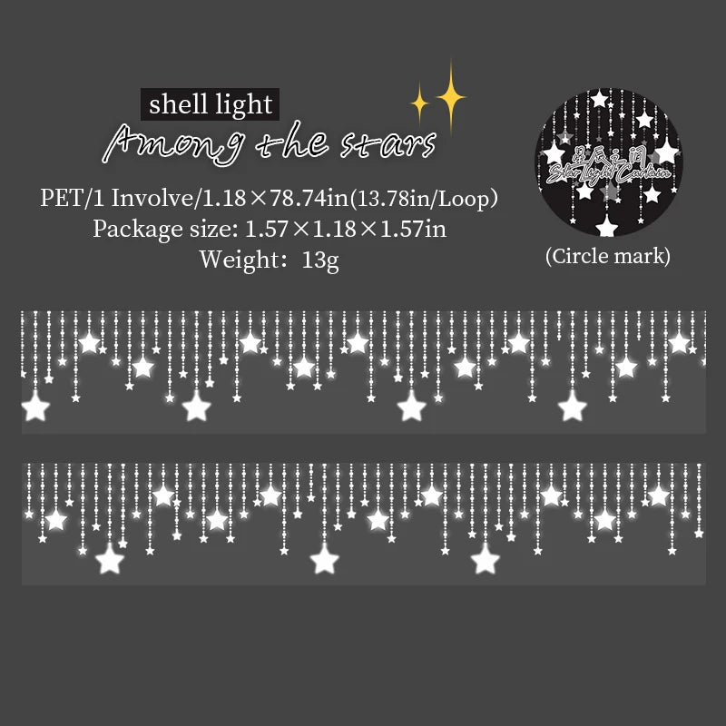 1 Roll Glitter Star String Light Fringe Themed Decorative Tape for Scrapbooking DIY Frame Collage Laptop Phone Cup Luggage Guita Qme S23968-2
