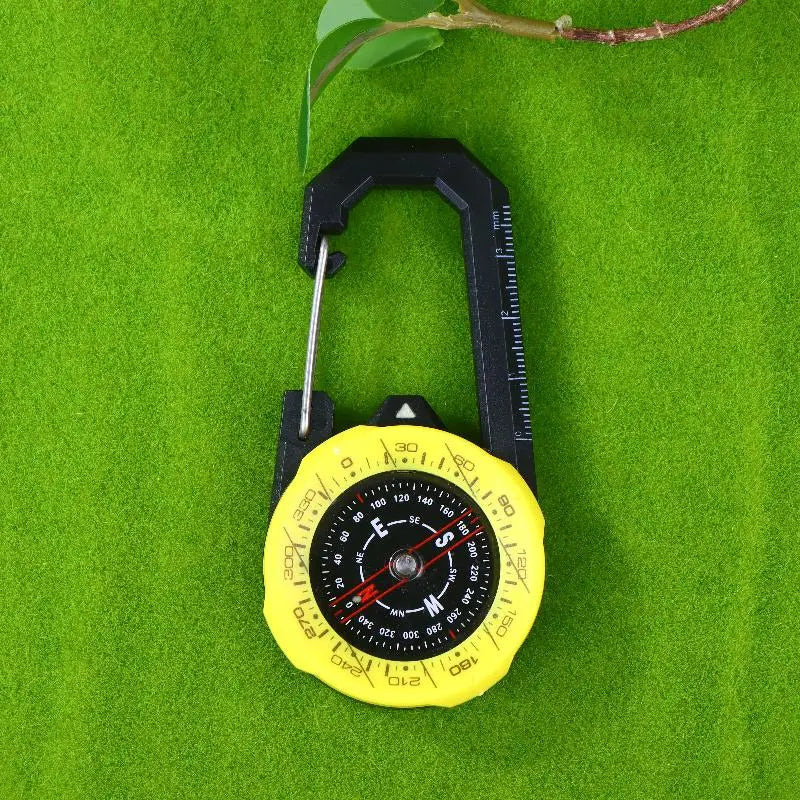 Luminous Compass Keychain Carabiner Portable ABS Material Directional Qme Yellow