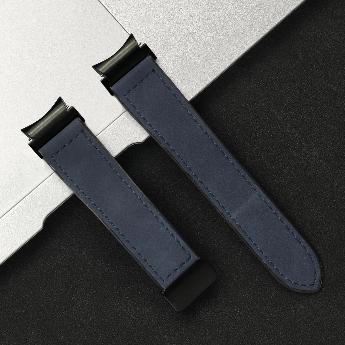 20mm Quick fit Leather Band for Samsung Galaxy Watch 6 5 4 40 44mm watch 5 pro 45 for 6/4 classic 43 47mm 42 46mm No Gaps Strap Qme Blue Galaxy Watch 4 44mm