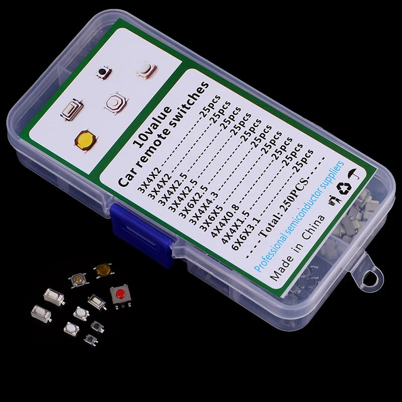 250Pcs 10 Types Tactile Push Button Switch Car Keys Button Touch Microswitch Qme