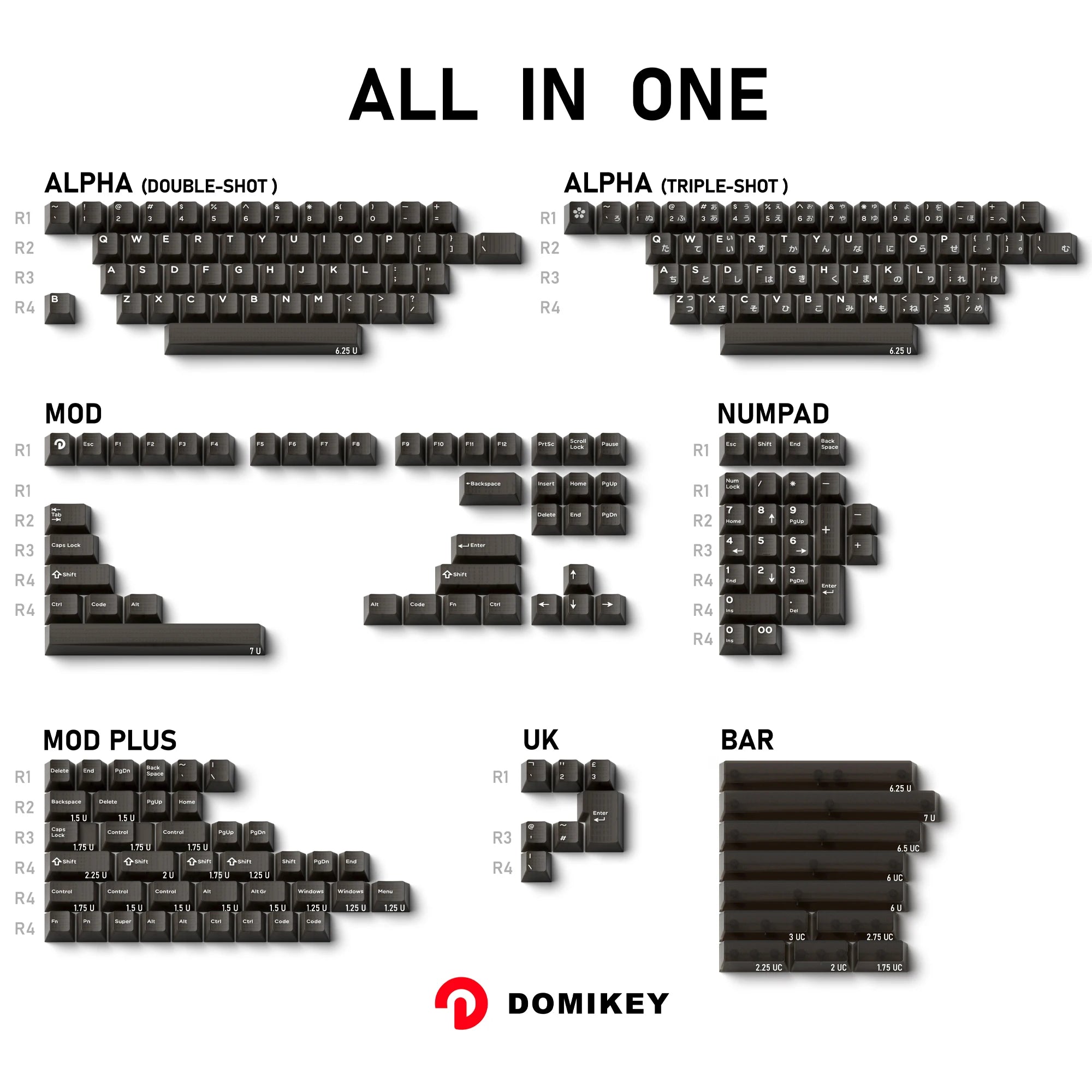 Domikey Obsidian Mechanical Keyboard WOB Cherry Profile ABS Keycaps Black White Triple Double Japanese Black Translucent Keycaps Qme ALL IN ONE