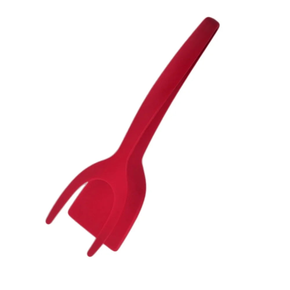 2 in 1 Grip and Flip Egg Flipper Spatula Nylon Non Stick Coating Pancake Fish French Toast Omelet Making Kitchen Cooking Gadget Qme Red