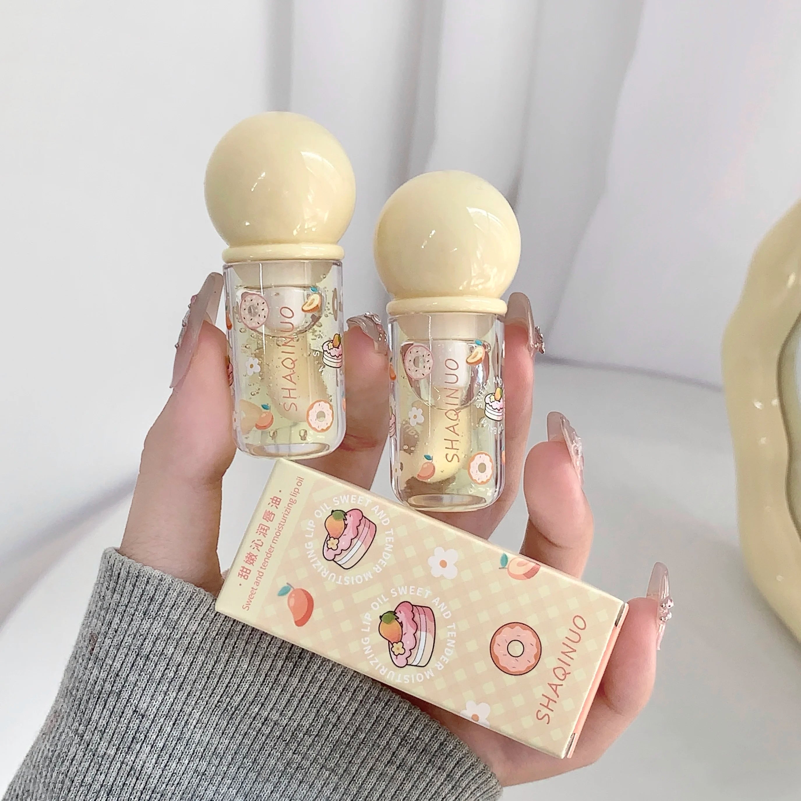 SHAQINUO Crystal Jelly Fruit Lip Oil Peach Grape Blueberry Hydrating Qme