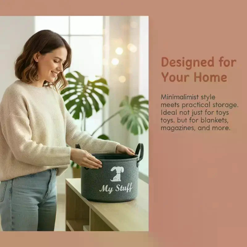 Felt Pet Toy Box Pet Toy Storage Basket Dog Toy Box Special Storage Basket For Organizing Pet Supplies Blanket Pet Storage Box Qme
