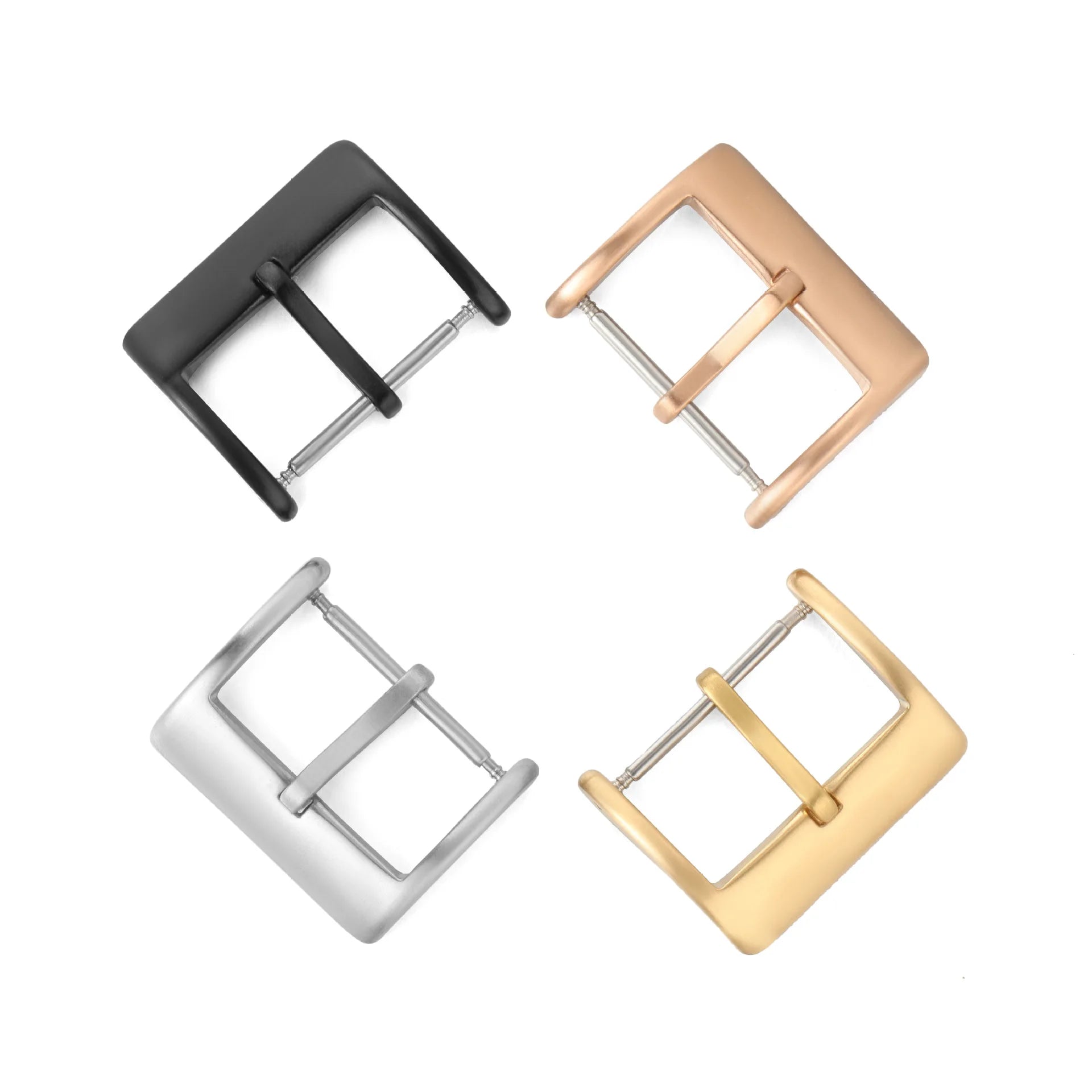 Watch Band Metal Buckle 16 18 20 22 24mm Strap Solid Square Button Silver Black Rose Gold Stainless Steel Matte Polished Clasp Qme