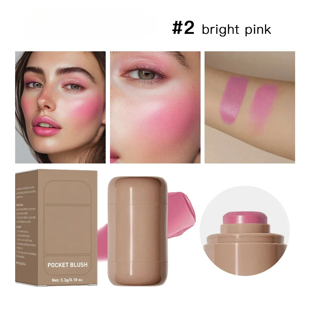 3in1 Cheek Lip Tinted Moistured Blush Stick Waterproof Easy Rouge Qme 2 bright pink