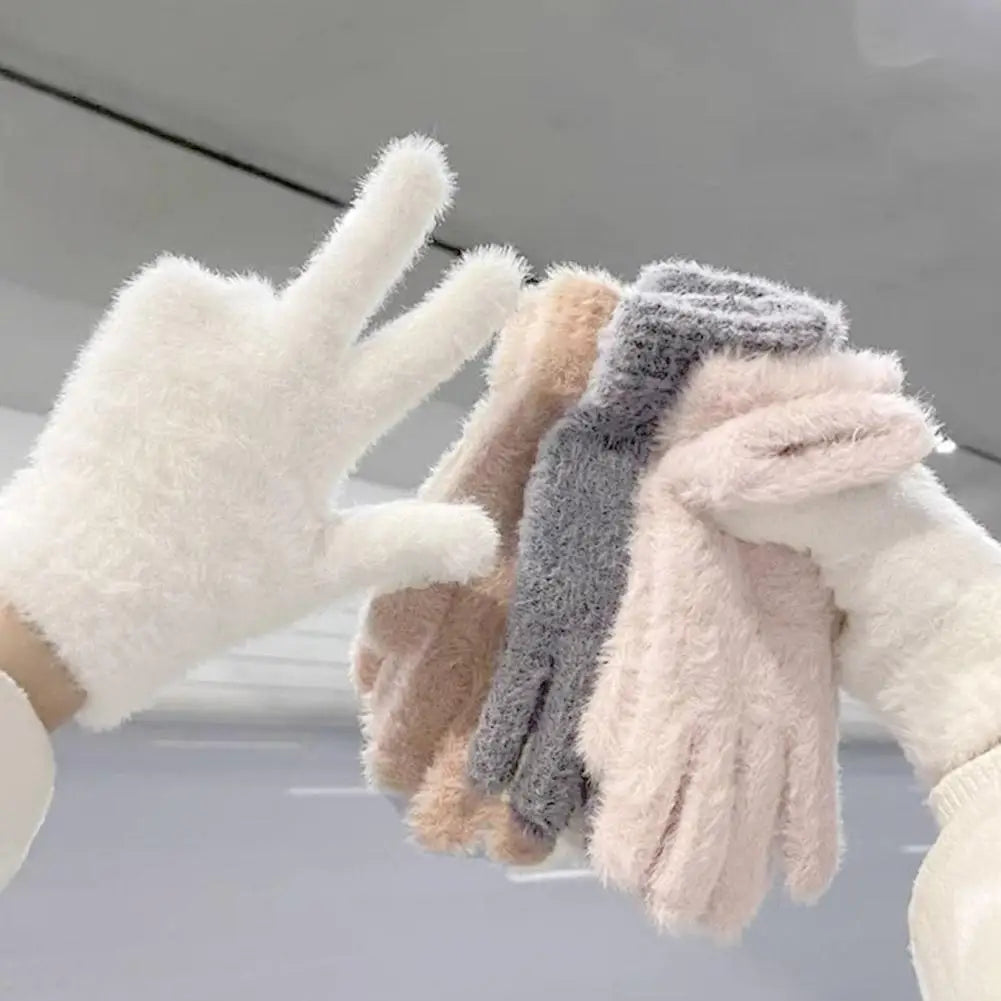 Fashon Winter Mink Velvet Five Finger Gloves Plush Warm Cold-proof Gloves Women Outdoors Cycling Solid Color Wistiti Mittens Qme