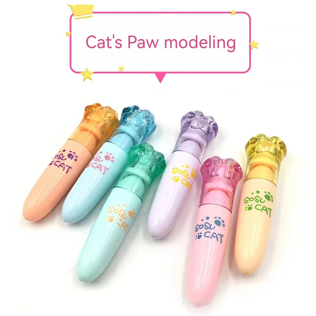6Pcs Kawaii Mini Cat Claw Highlighter Pen Set Cute Fluorescent Marker Pen School Office Art Stationery Supplie Qme