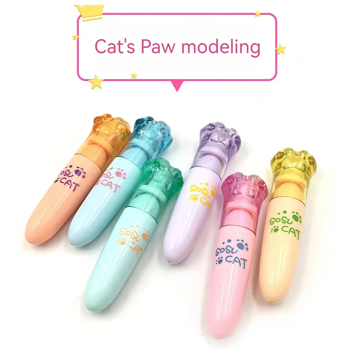 6Pcs Kawaii Mini Cat Claw Highlighter Pen Set Cute Fluorescent Marker Pen School Office Art Stationery Supplie Qme