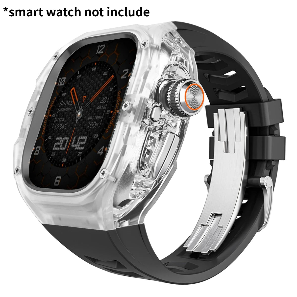 Refit Mod For Apple Watch Ultra 3/2 49mm Transparent Case Silicone Band Refit Kit For iWatch Series 11 Metal Butterfly Buckle Qme BTrS 49mm-For ultra 3 2 1