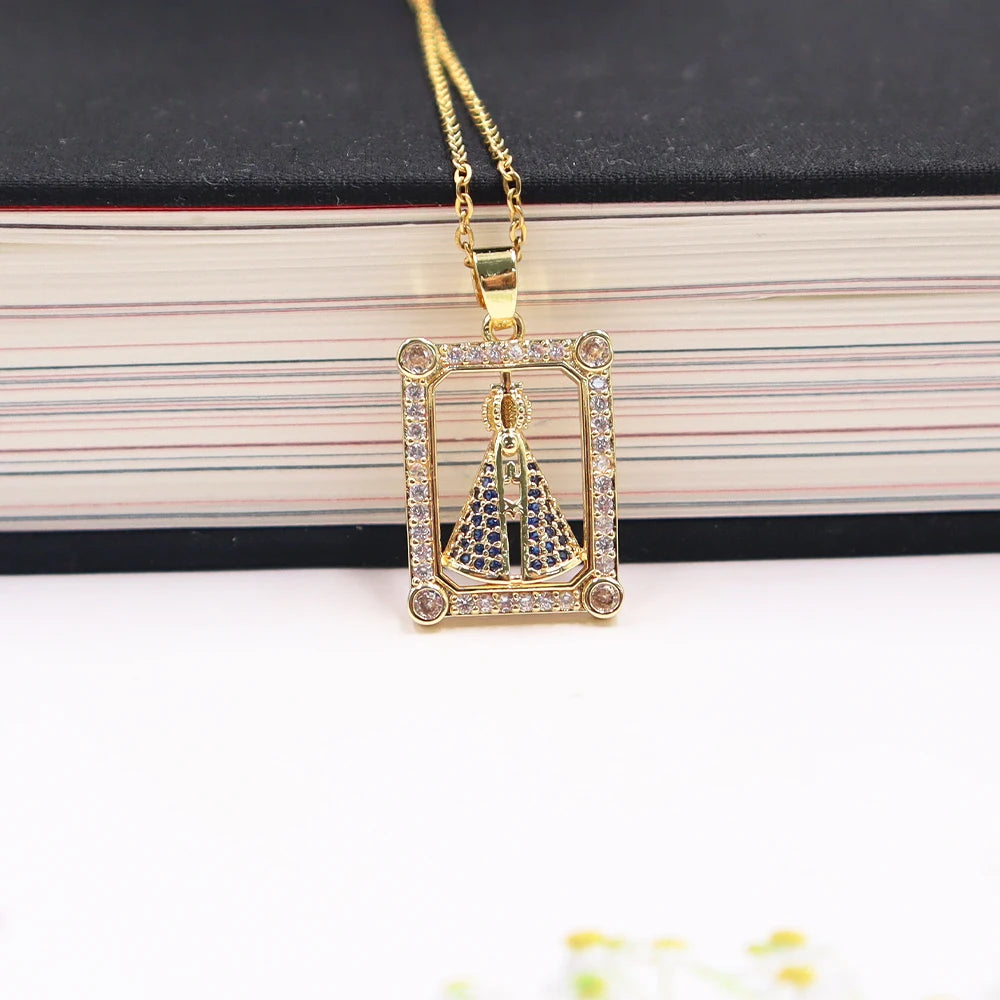 Original Design Round Our Lady Of Aparecida Pendant Necklace Virgin Mary Chain Catholic Brazilian Party Jewelry Gifts Wholesale Qme 1