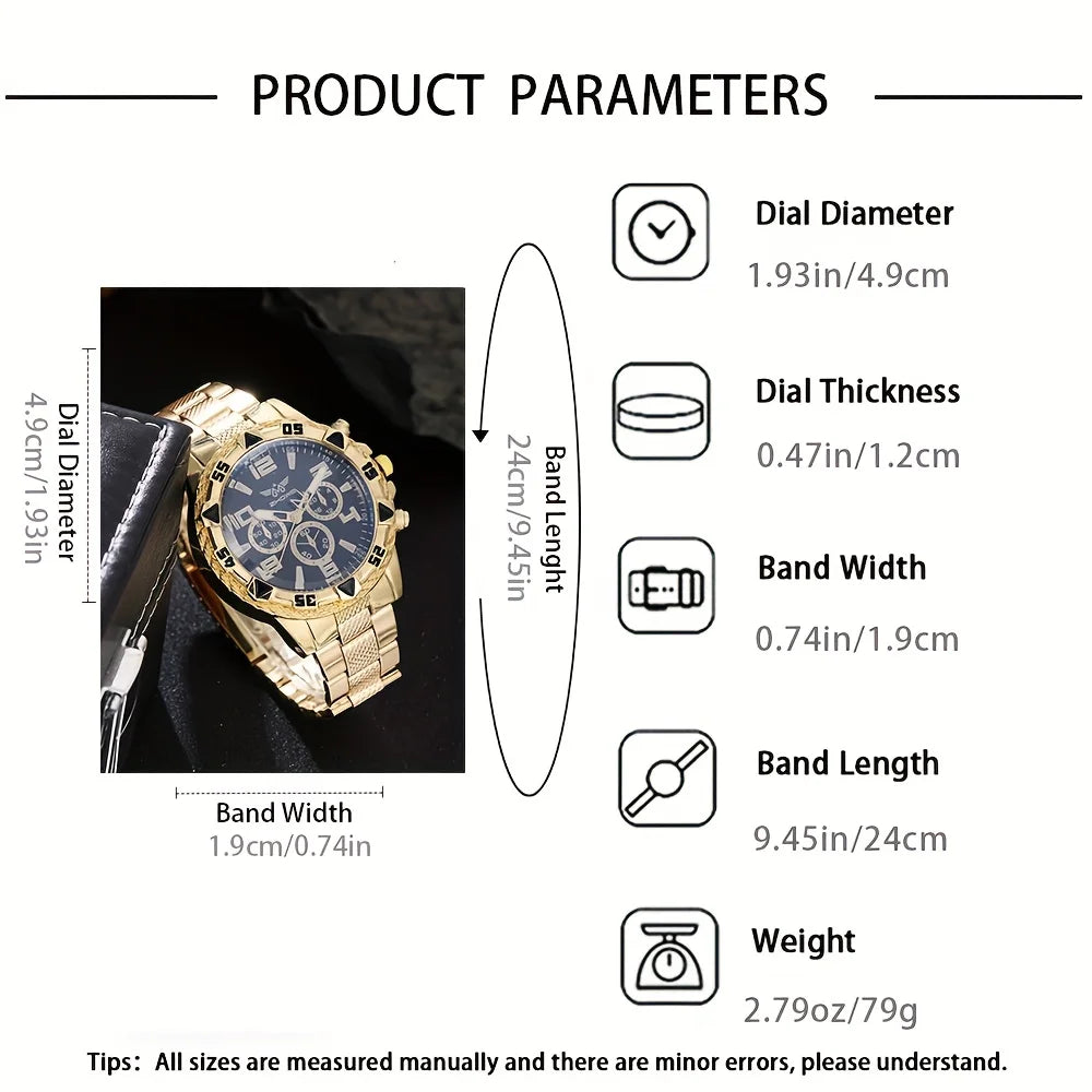12PCS Men's Sporty Style Steel Belt Watch+Exquisite Ring, Necklace, and Bracelet Set for Christmas, Halloween, and Birthday Qme