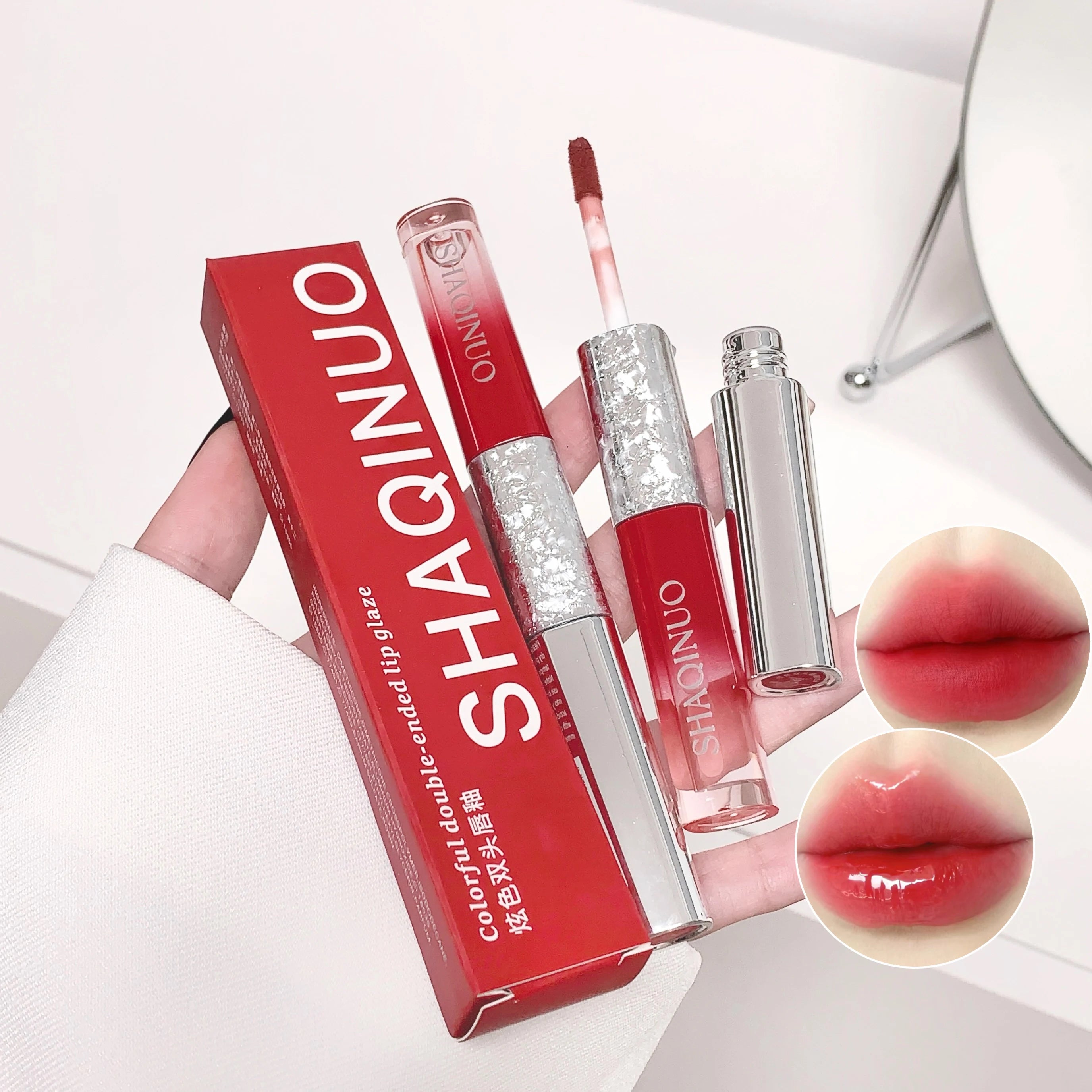 SHAQINUO Colorful Double-head Lip Glaze Mud Two-in-one Matte Mirror Qme