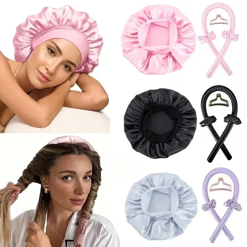 3 5 No-heat Curling Iron Satin Sleep Cap Hair Clips Comb Tie Women's Qme