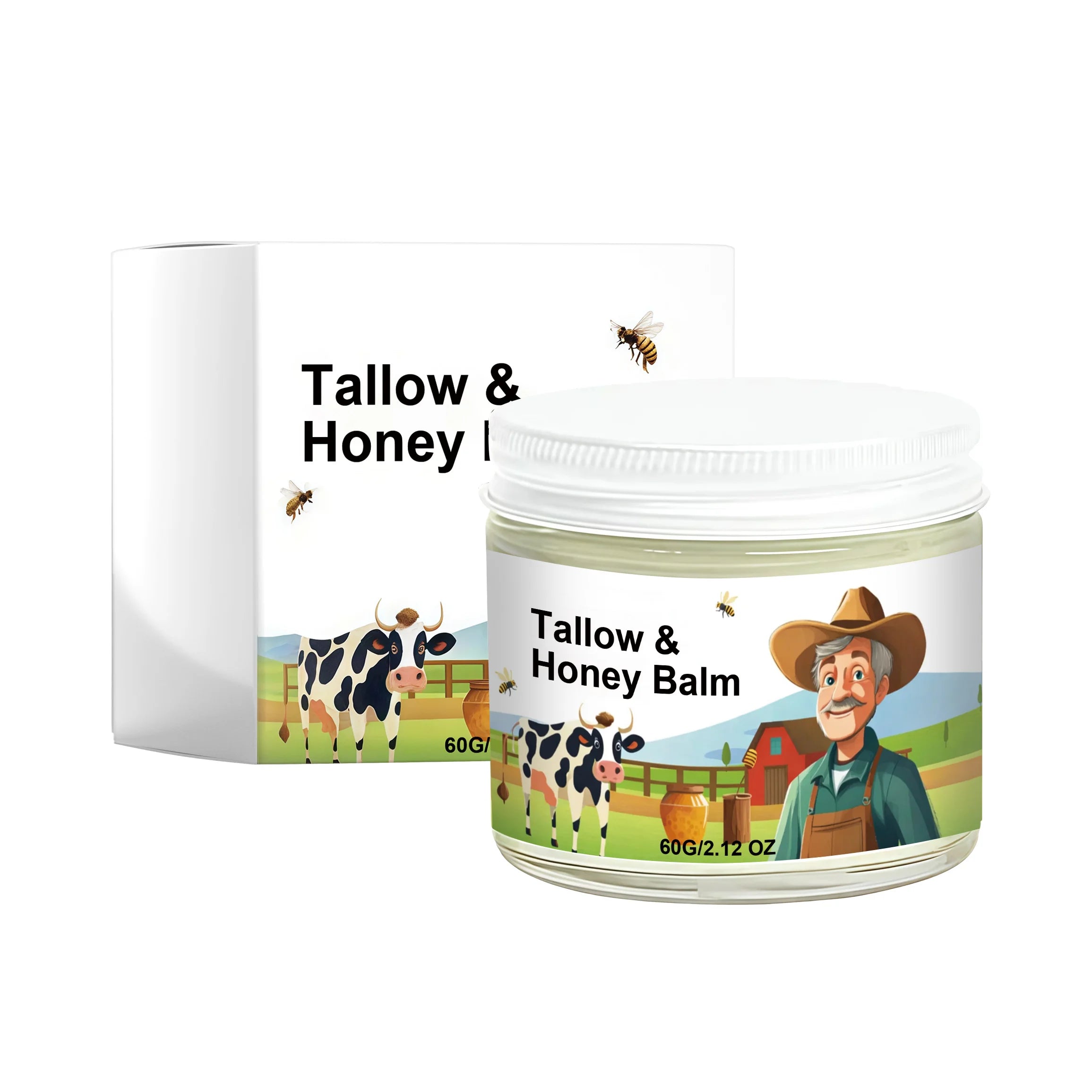 Hydrating Tallow & Honey Balm Skin Nourishing Smoothing Delicate Moisturizer to Improve Texture for Soft Firm Skin Daily Skincar Qme 60g Boxed