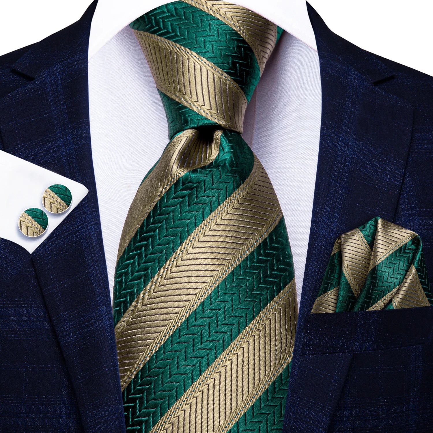 Hi-tie Red Blue Striped Business Mens Tie Jacquard Necktie