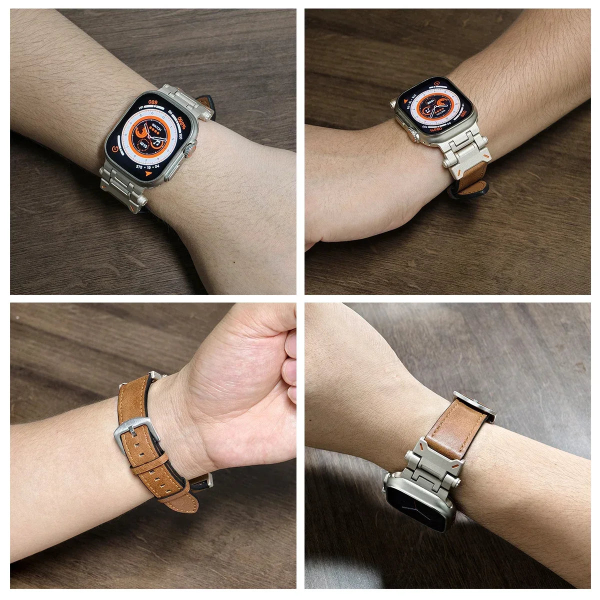 Leather Band for Apple Watch Ultra 2 49mm Men Watchband Strap Correa Bracelet for IWatch series 9 7 8 6 5 4 Se 3 45mm 44mm 42mm Qme