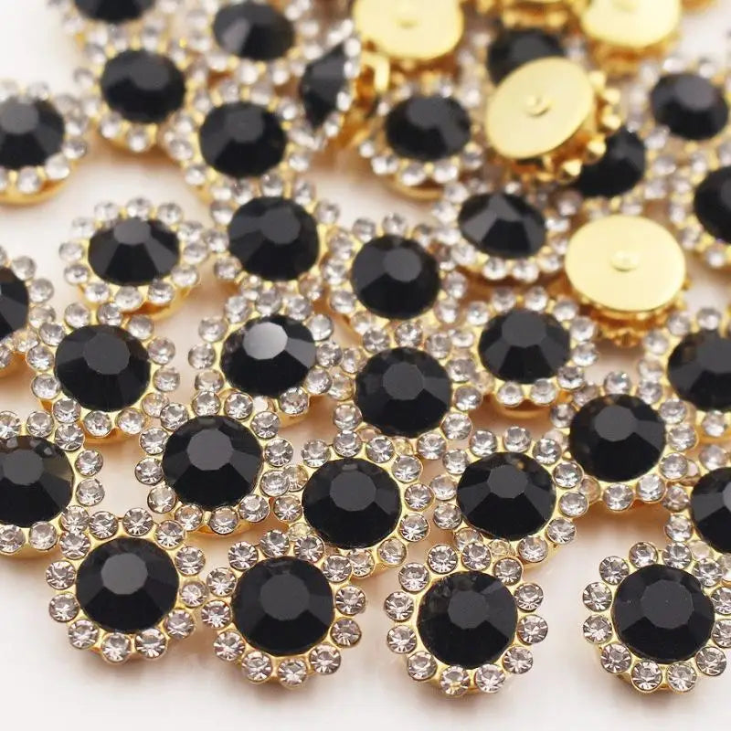 10/12mm Round Crystal Glass Sewing Stone Glue-on Claw Rhinestones Gold Base Button Sew On Rhinestones For Diy Clothes Crafts Qme