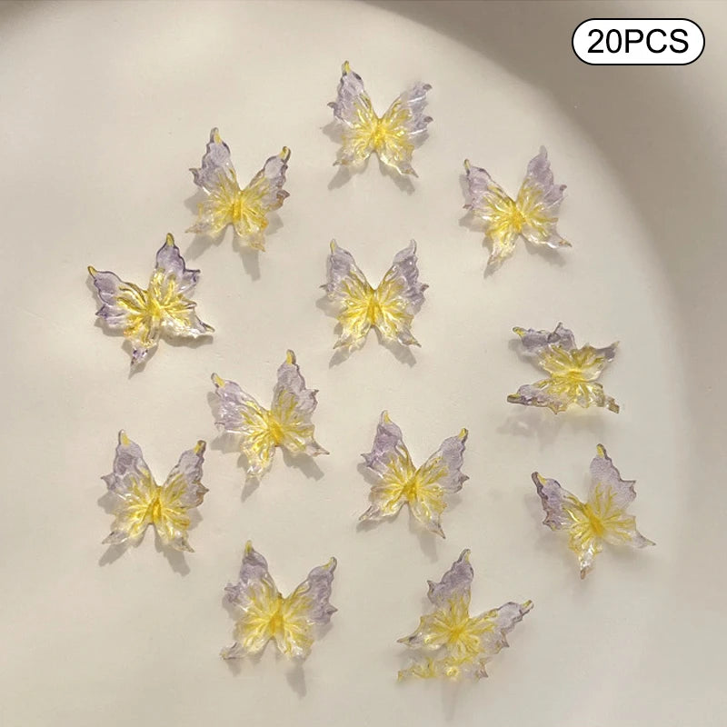 3D Gradient Butterfly Nail Accessory Resin Drill Decoration Wearing Qme purple yellow
