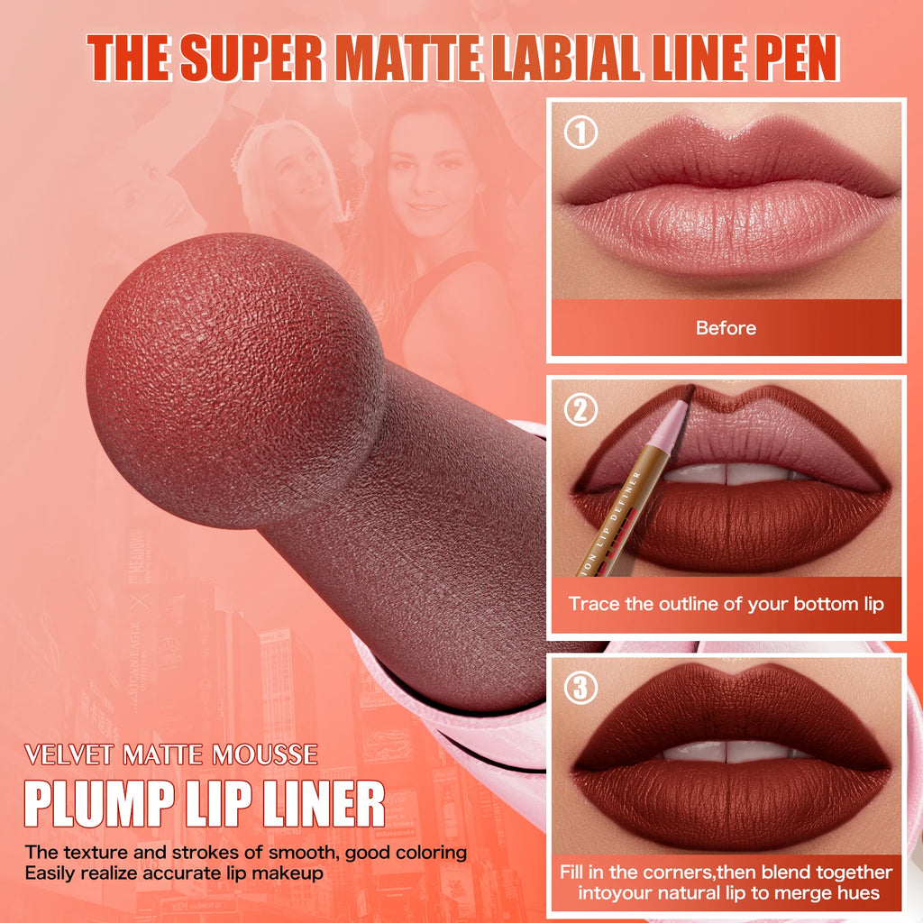 Longwear Liquid Lip Liner Waterproof, 24 Hour Long Lasting Lip Liner Stain Marker Pen, 2-in-1 Matte Semi Permanent Lipliner Qme