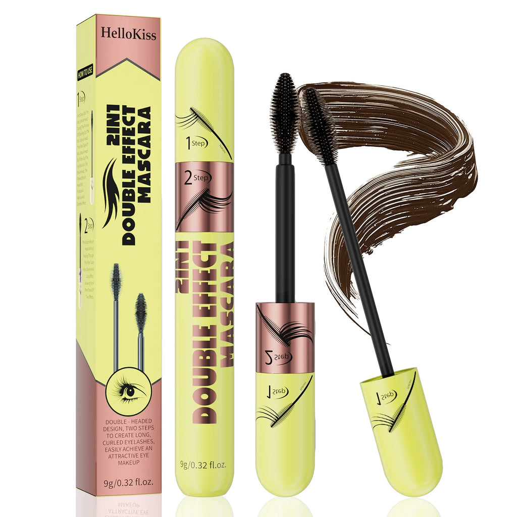 [Dual Brush Heads Brown Mascara] Waterproof Brown Mascara with Dual Brush Heads - Smudge-Proof, Clump-Free for Longer Qme
