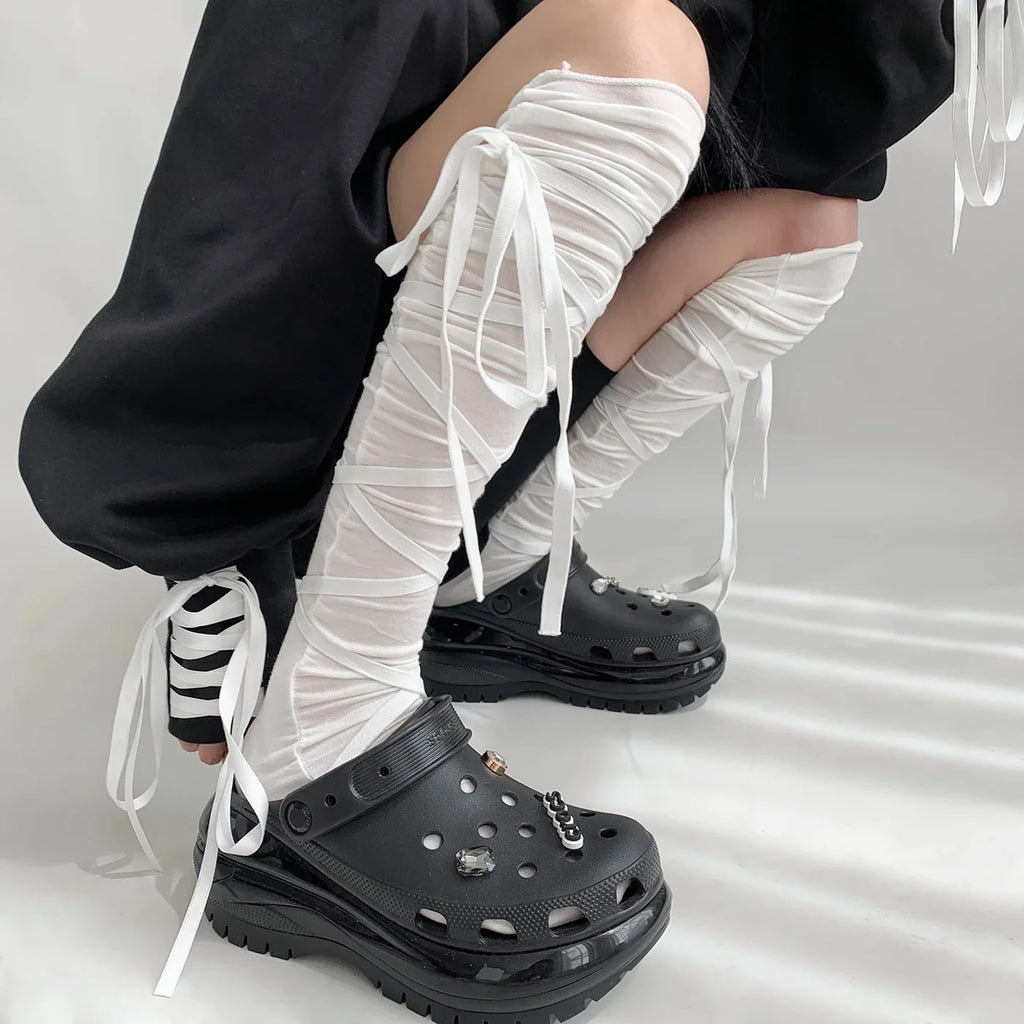 Punk Women Calf Tie Leg Cover socks Ballet Strappy Calf Socks Thin Stocking Y2K Lolita Gothic Japanese JK Club Cosplay Socks Qme