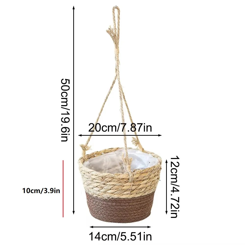 1PC Straw Hanging Basket Planter Twine Woven Flower Basket Rattan Basket Hanging Orchid Pot Pot Hanging Basin Qme