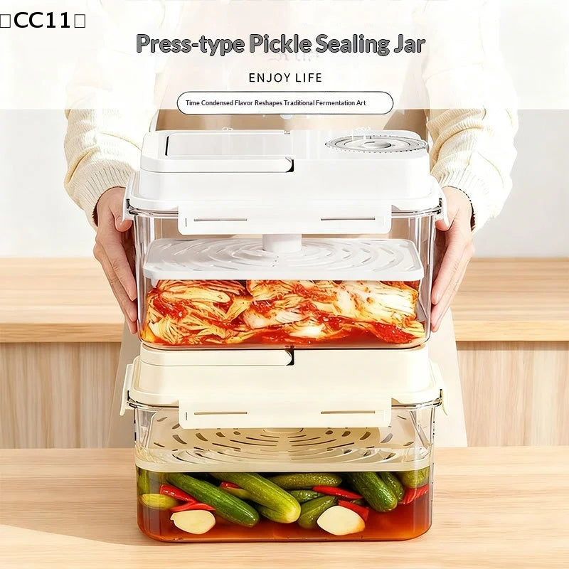 Plastic Pickle Jar Press Plate Leakproof Kitchen Organizer Bin Qme
