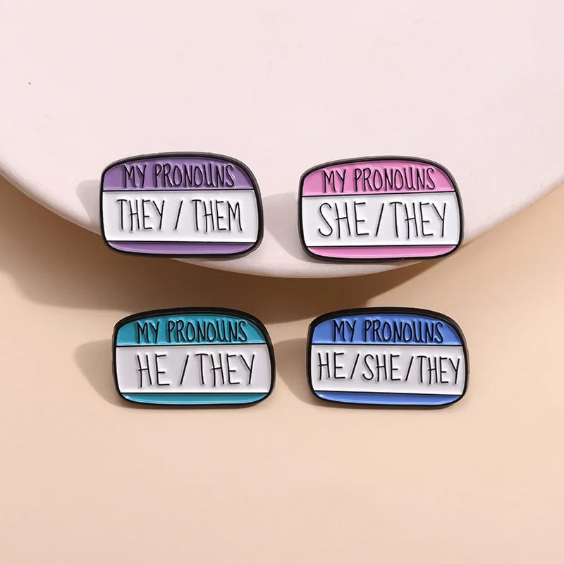 My Pronouns They Them He She Brooch Enamel Pins Funny Colorful Stripe Dialog Backpack Shirt Collar Badge Jewelry Gifts Qme