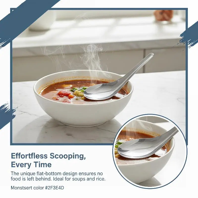 Stainless Steel Flat Bottom Spoons Long Handle Smooth Resistant Qme