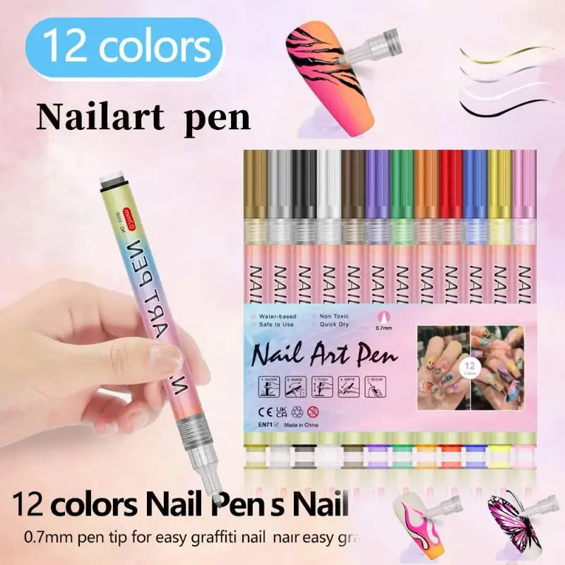 4 Colourful Nail Art Graffiti Pen Waterproof Diy Abstract Lines Fine Qme A