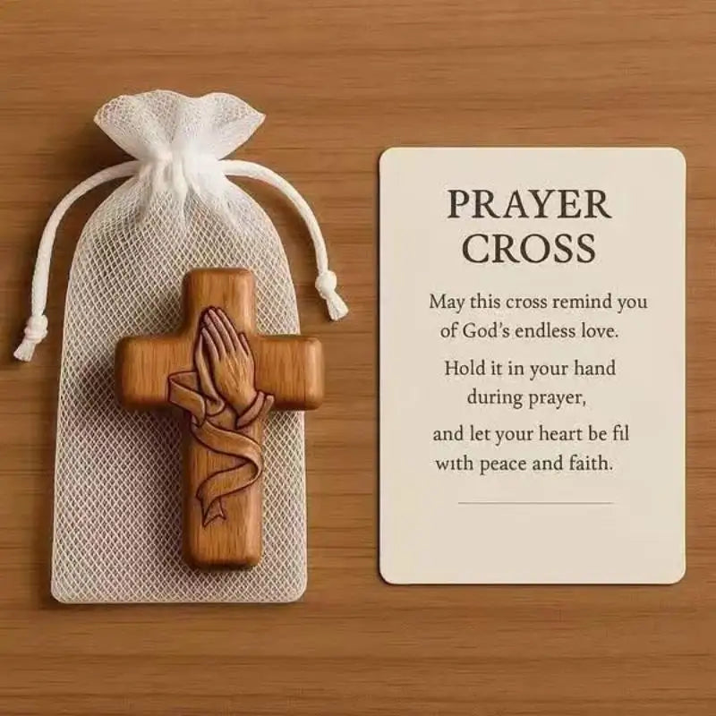 Small Pocket Prayer Cross Card Portable Wooden Bag Easter Christmas Qme A