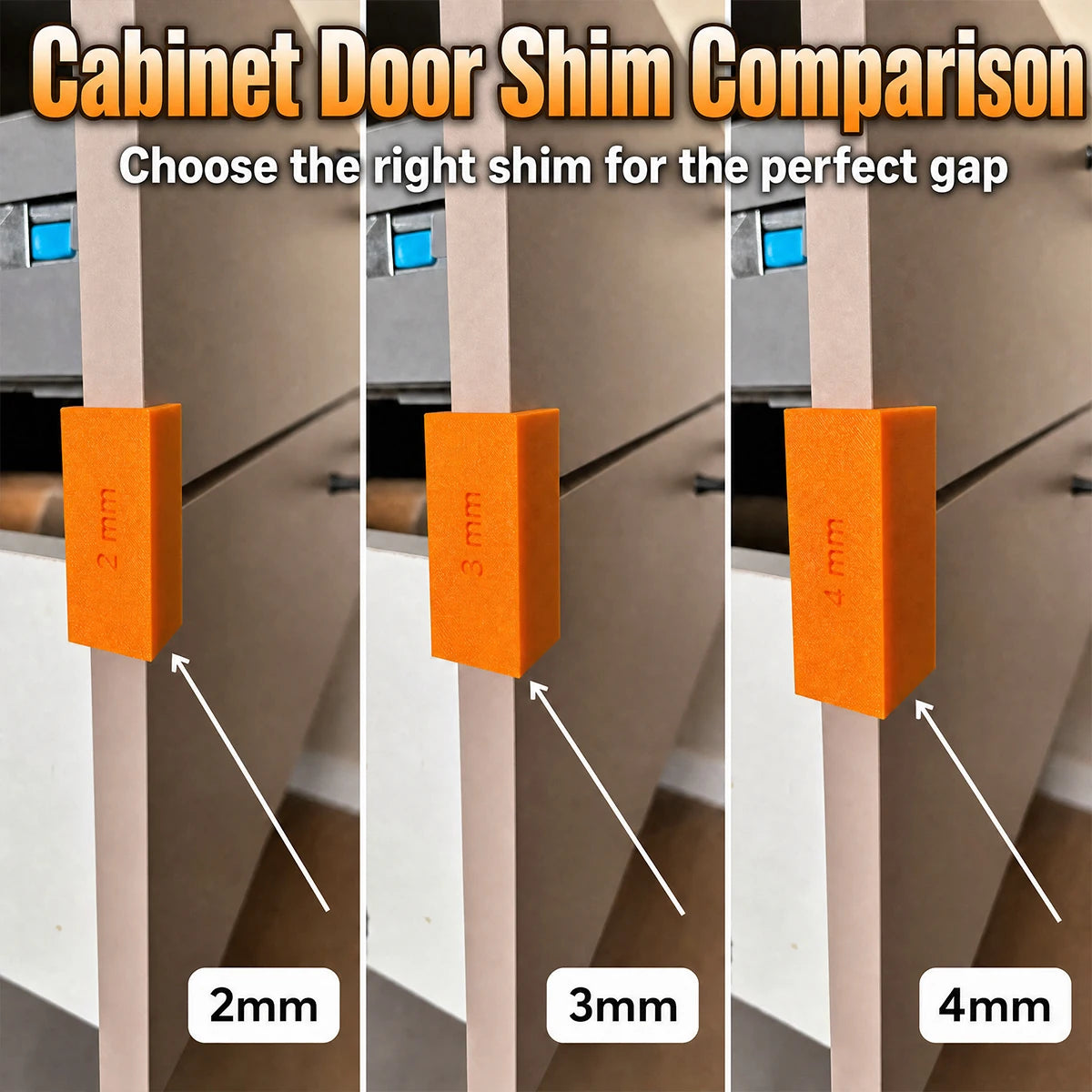 2/3/4mm Cabinet Panel Shims, Drawer Spacers for Home Woodworking Repair Qme