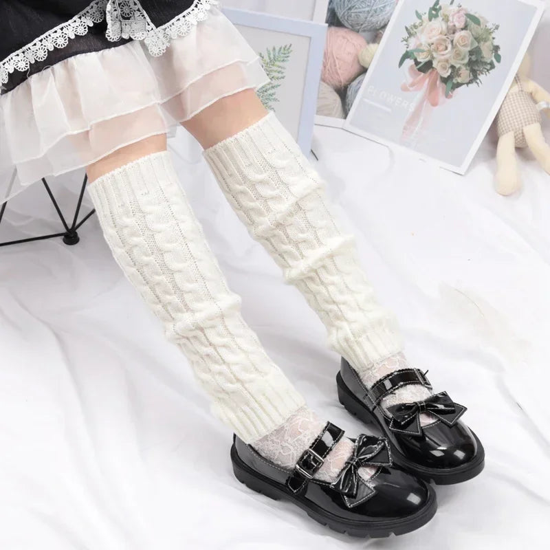 Y2K Vintage Long Socks Womens Leg Warmers Ladies Winter Warm Crochet Qme WHITE Length 40cm