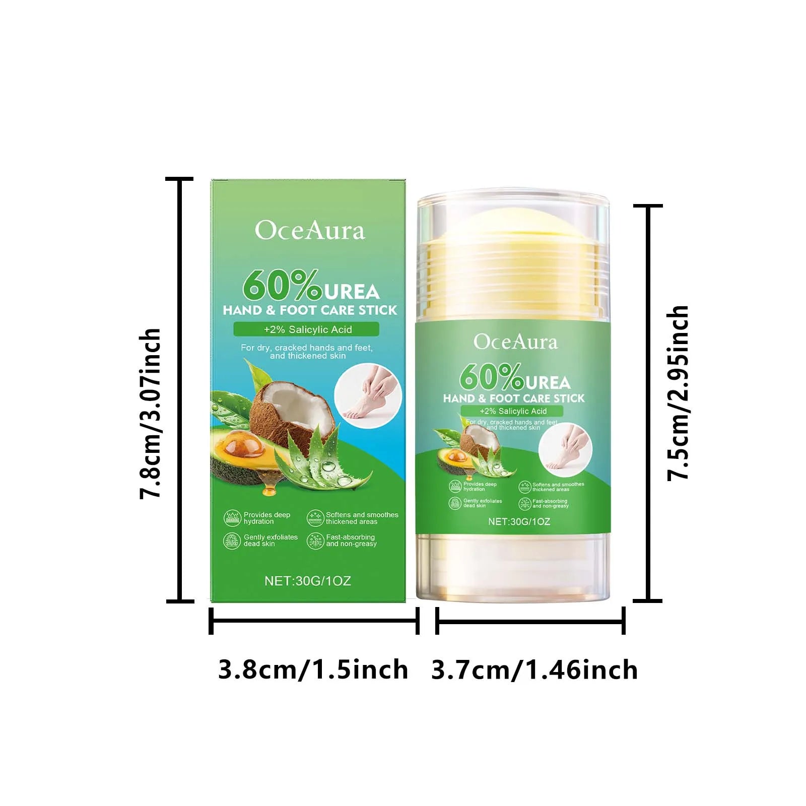 60% Urea Hand & Foot Care Stick Moisturizing Balm for Dry Rough Skin Gentle Exfoliation Softening Skin Cracked Heel Repair Care Qme 30g Boxed
