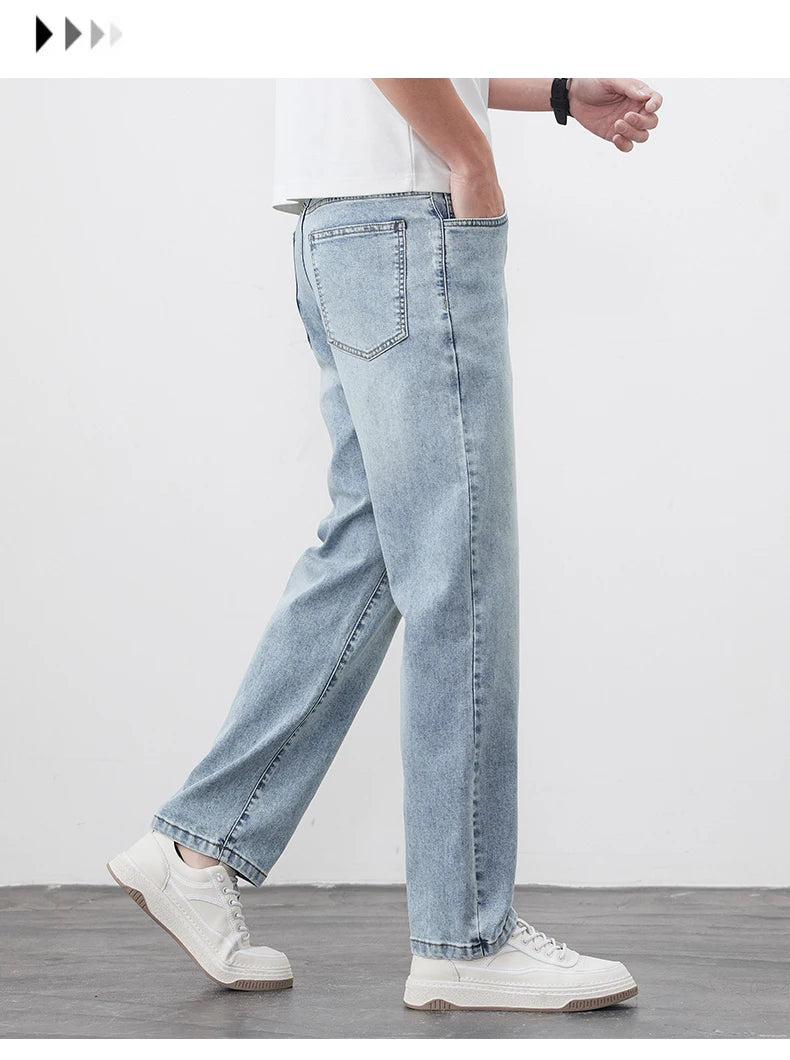 Summer lyocell thin jeans men's 25 years high-end light business washed retro straight trousers Qme