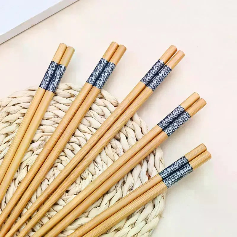 10 Pairs Premium Blue-Edged Bamboo Chopsticks Northern Bamboo Safe High Quality Smooth Elegant For Meals Decoration Qme