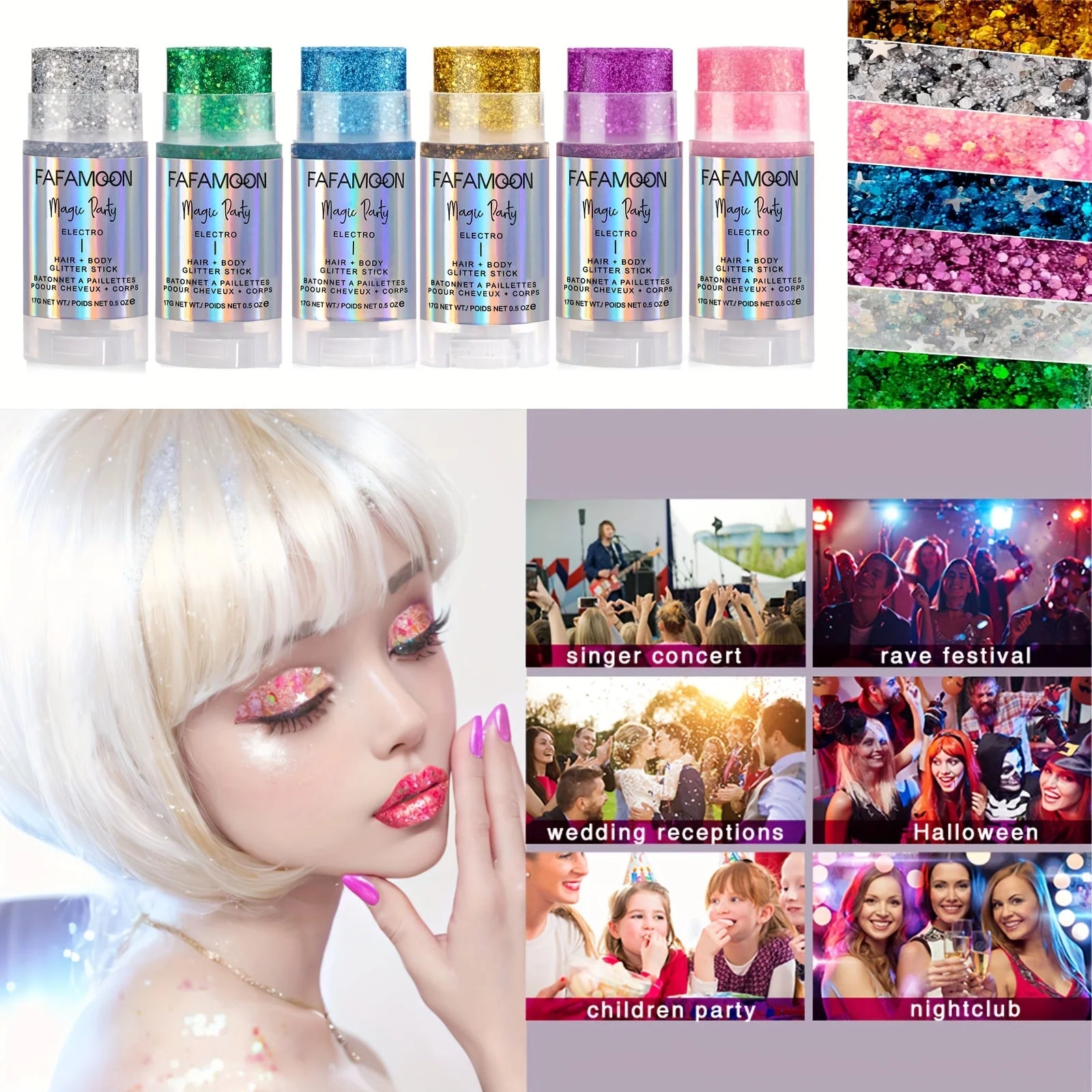 Body Glitter Stick, Singer Music Rave Festival, Rotating Mermaid Face Glitter Stick, Holographic Glitter for Face/Body/Hair/Eye Qme