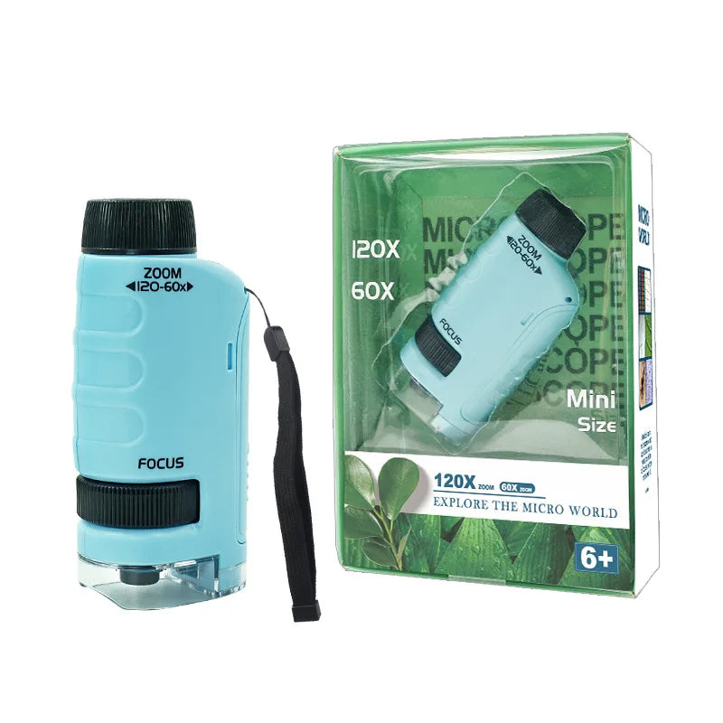 Handheld Microscope Kit Lab LED Light 60X-120X Lab Mini Handheld Battery Powered Microscope With LED Light Kids Science Children Qme With Box
