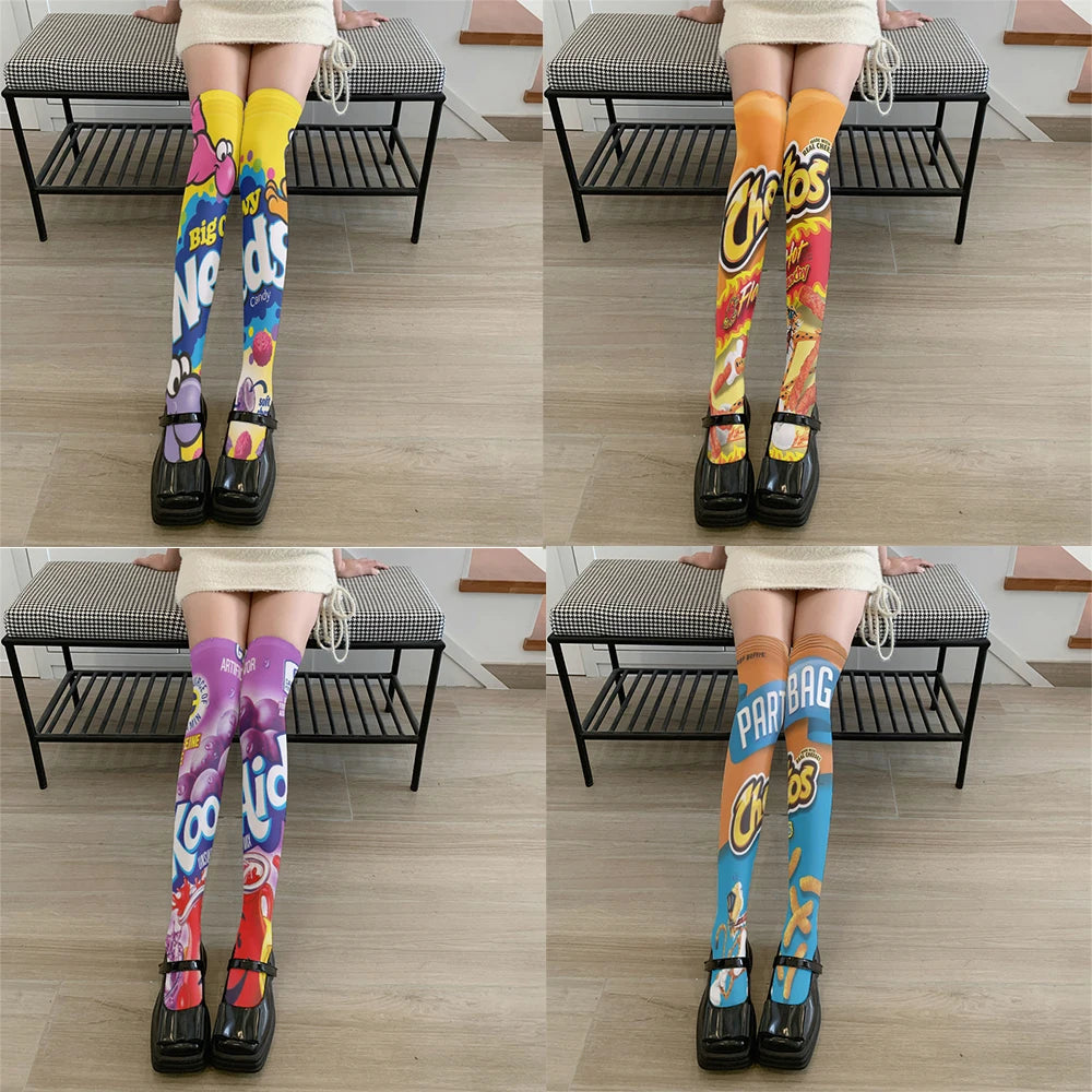 Fun Snacks Food Women's Stockings Skateboard Teen Harajuku Fashion Qme