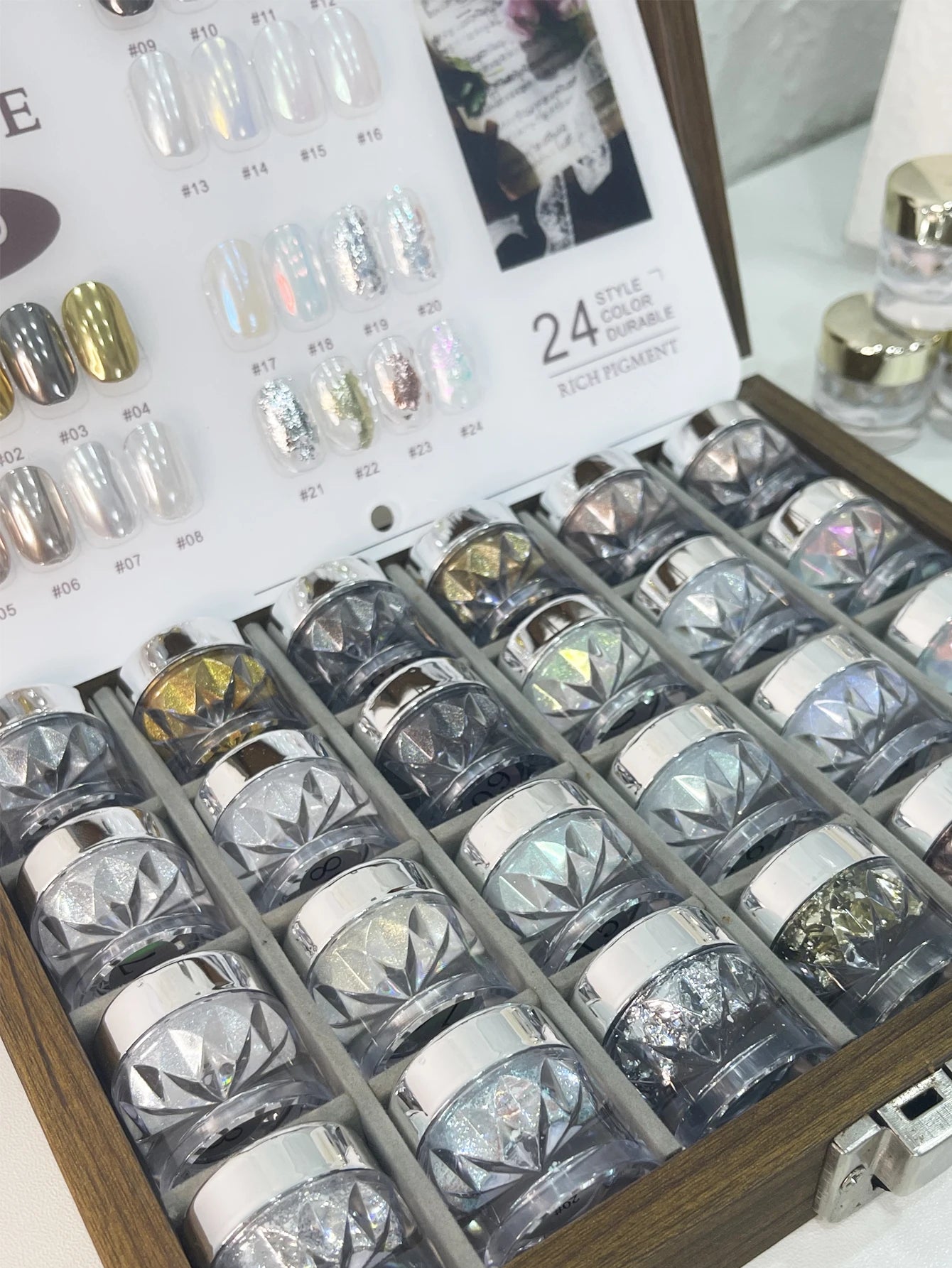 24-color Nail Polish Magic Mirror Powder Storage Box Cards Aurora Qme