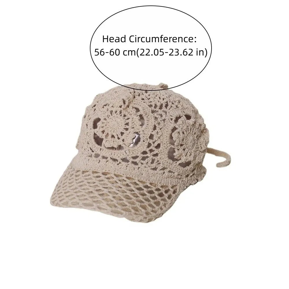 Versatile Adjustable Crochet Baseball Cap Floral Lace Openwork Sun Qme
