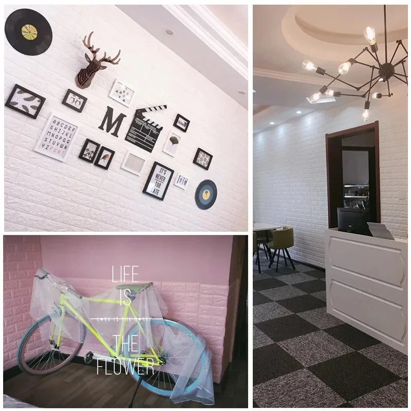 Retro 3D Wall Sticker 70cmx1m Brick Texture Self Adhesive Wallpaper Waterproof Anti-stain Living Room Indoor House Wall Decor Qme