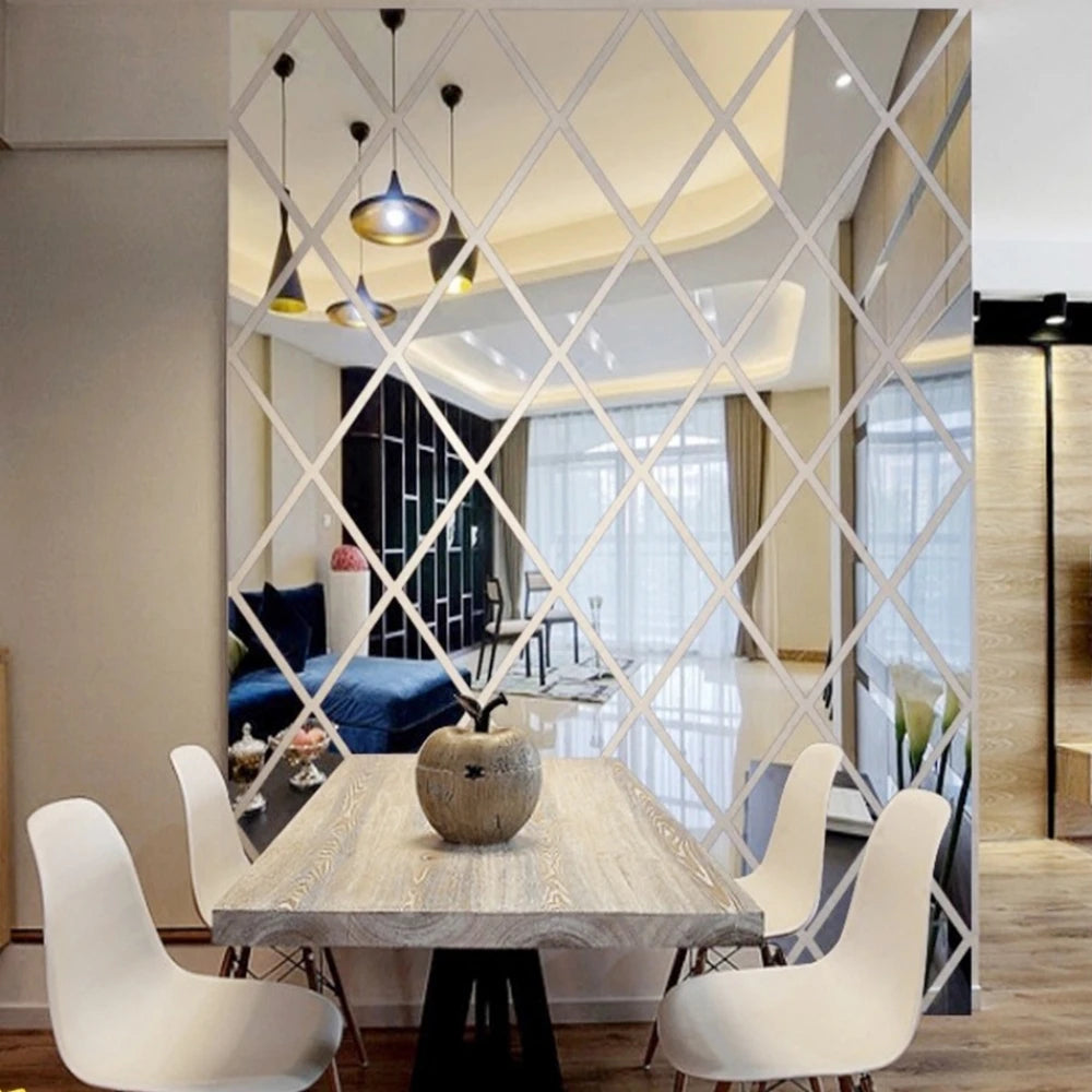 Self-Adhesive Acrylic Mirror Wall Stickers Waterproof Home Decal DIY Decoration Diamond Splicing Movable Mirror Glass Sticker Qme