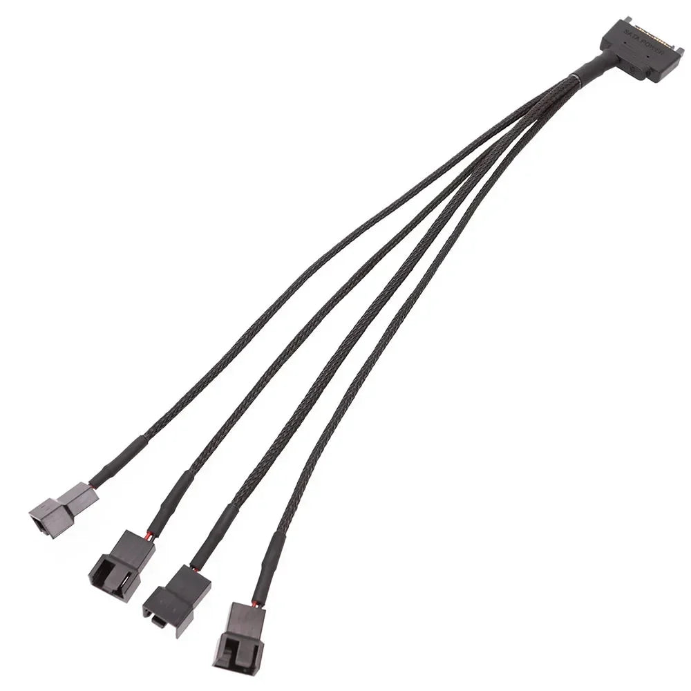 Black Sleeved 30cm Cooler Cooling Fan Splitter Power Cable 12V 4-Pin To 6 Port 3Pin/4Pin Connector for Molex IDE Computer PC DIY Qme 1 in 4