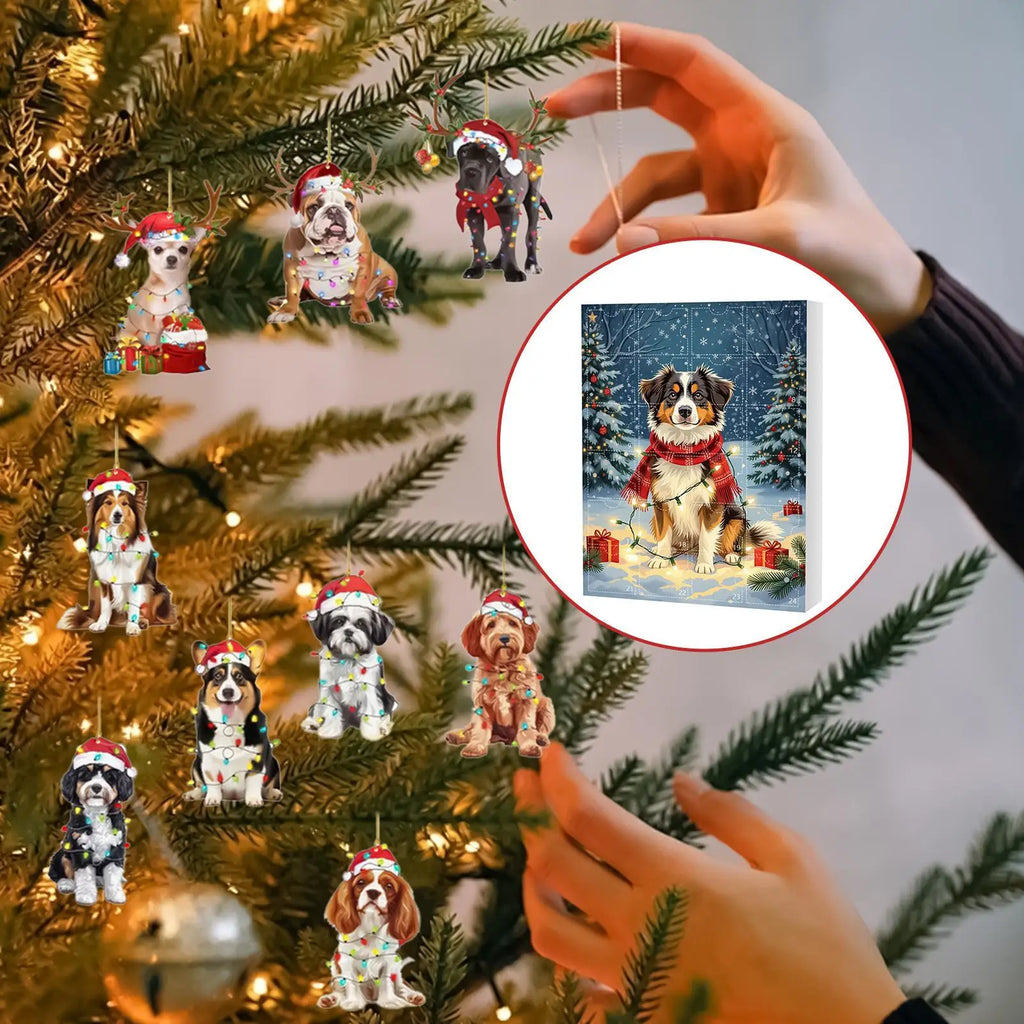 Christmas Countdown Dog 2D Acrylic Pendant 24 Days Advent Calendar Qme