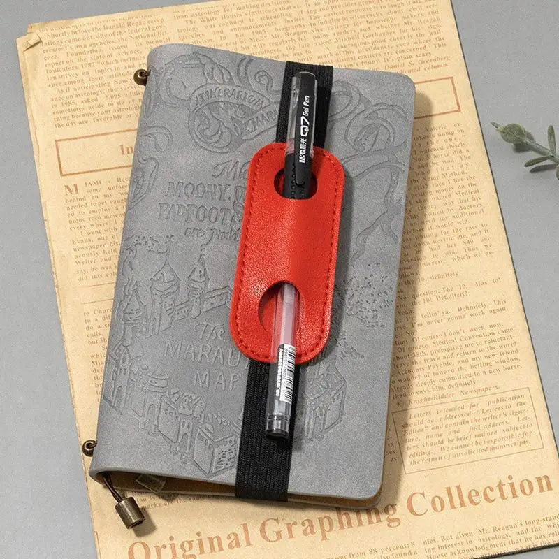 Elastic Band PU Leather Pen Holder Creative Anti-lost Notebook Clip Qme red 1pcs A3