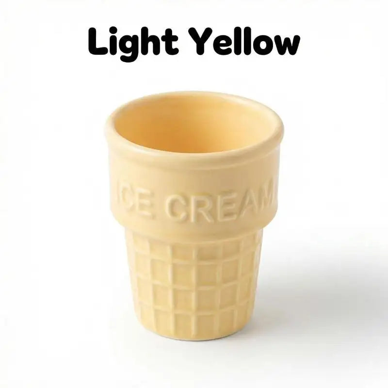 Colorful Ceramic Ice Cream Cups Dessert Coffee Mug With Waffle Cone Design Cute Aesthetic For Home Cafe Afternoon Tea Party Use Qme Light yellow 1