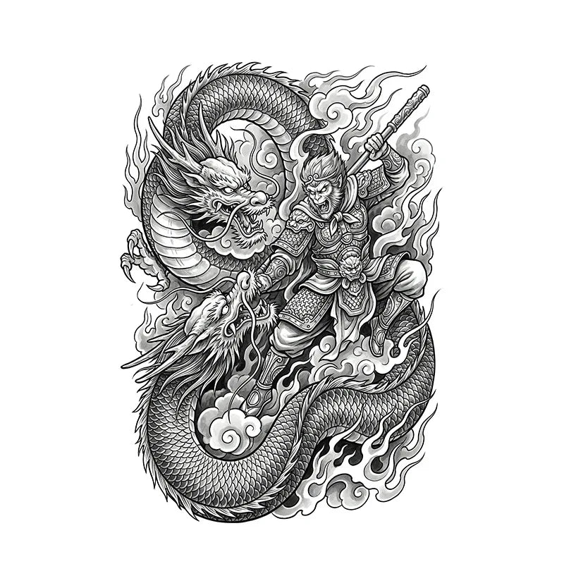 Dragon Soaring Temporary Tattoo, Herbal Juice Waterproof & Long-Lasting, Elegant Realistic Body Art for Arm, Sleeve & Thigh Qme